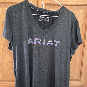 Ariat Charcoal V-Neck Tee with Multicolor Logo